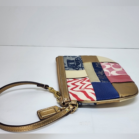 Coach Patchwork Leather/Fabric Wristlet *Multi/Gold* EUC - Picture 6 of 11